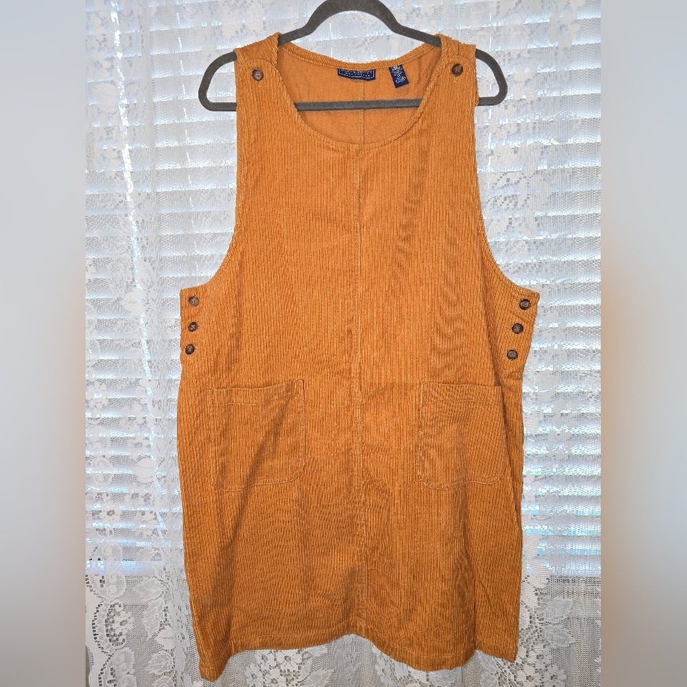 Karen Scott, Caramel Corduroy Jumper Dress, Vintage, Womens 16